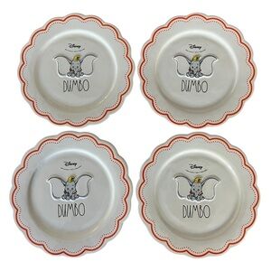 🆕 Disney’s Dumbo 8” Ceramic White and Orange Scalloped Serving Plates Set of 4
